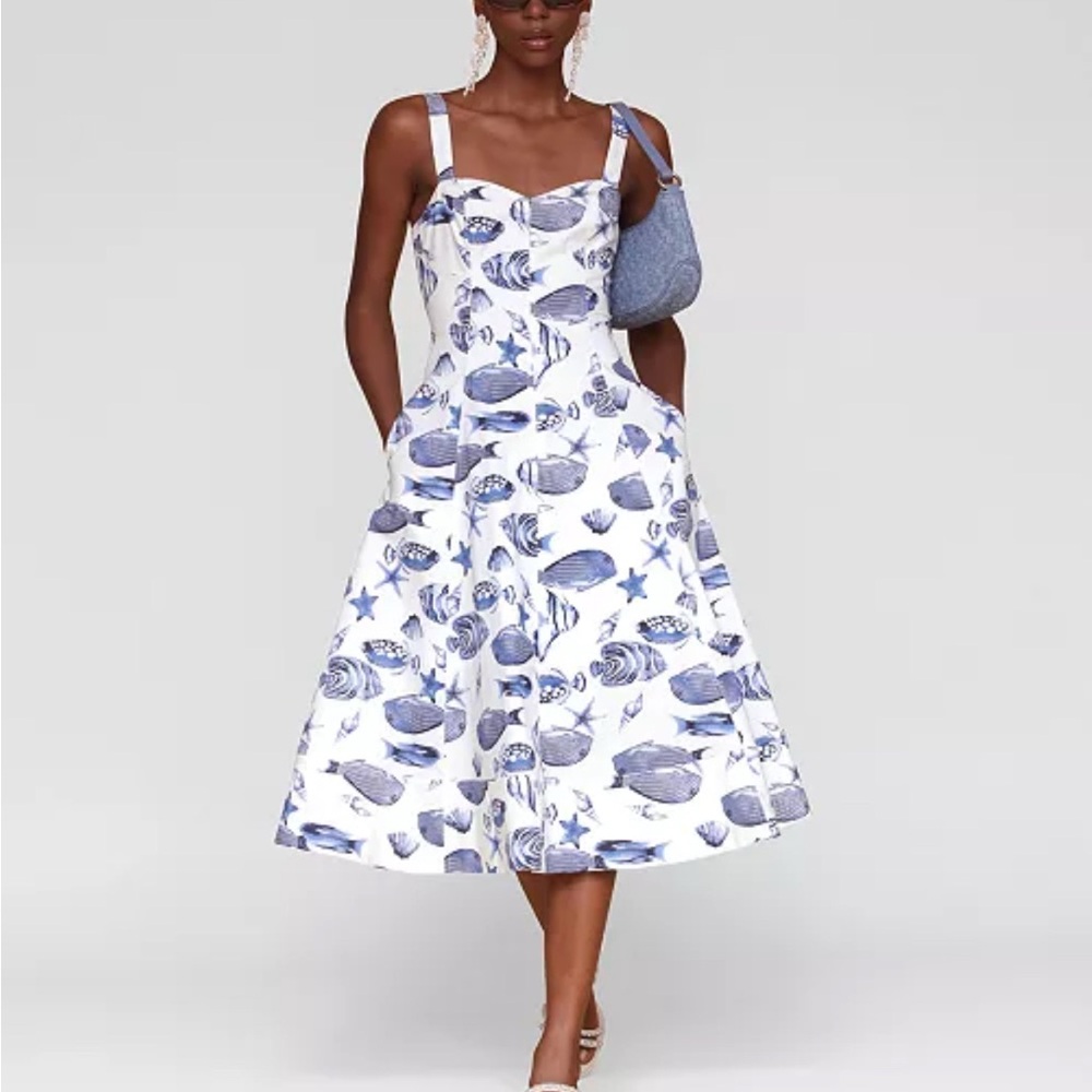 Avec Les Filles Nautical Ocean Print Cotton Poplin Dress 2 / XS